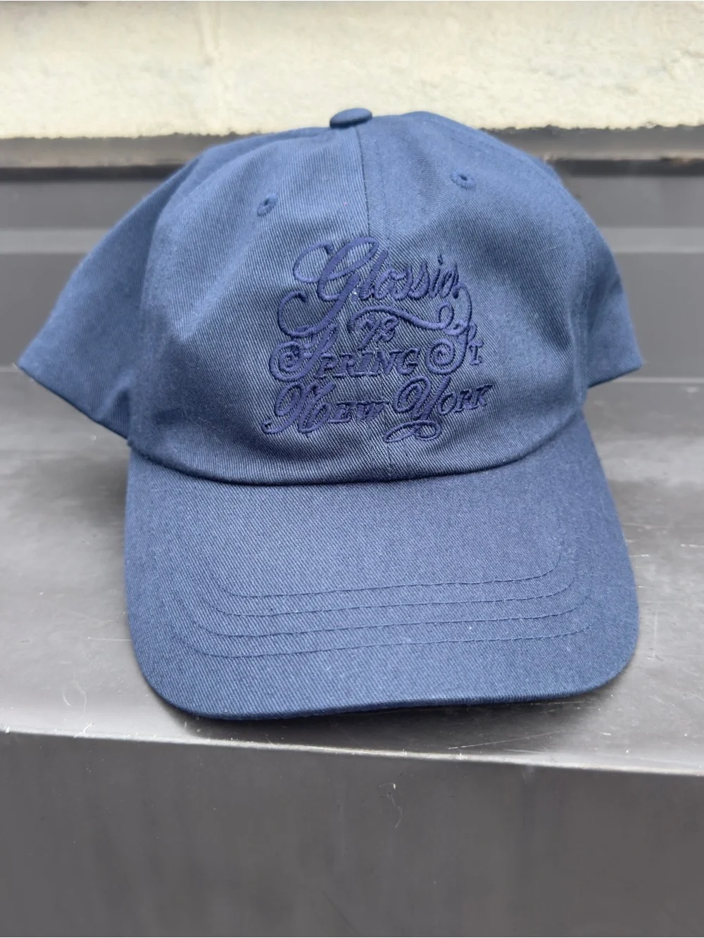 Glossier Navy Script Logo Baseball Cap